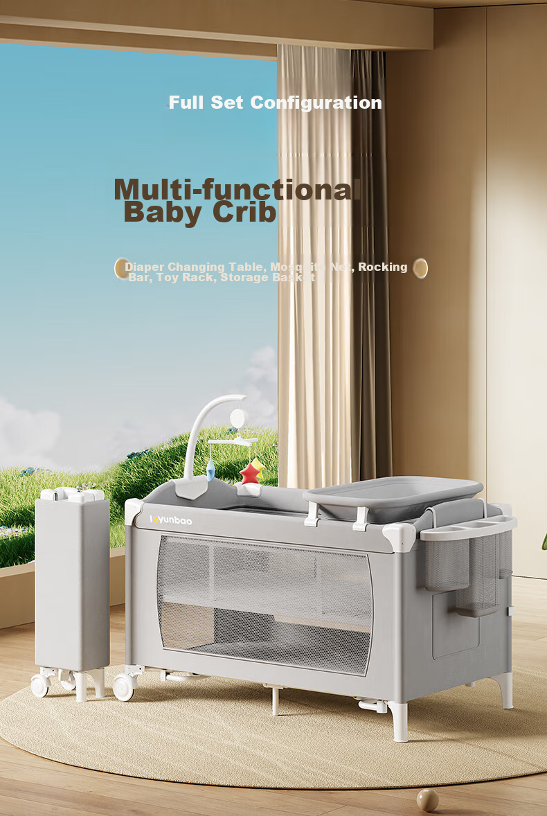 Leyunbaby Multifunctional Foldable Baby Crib, Portable Changing Table, Mobile Baby Soothing Station, Full Moon Gift 1