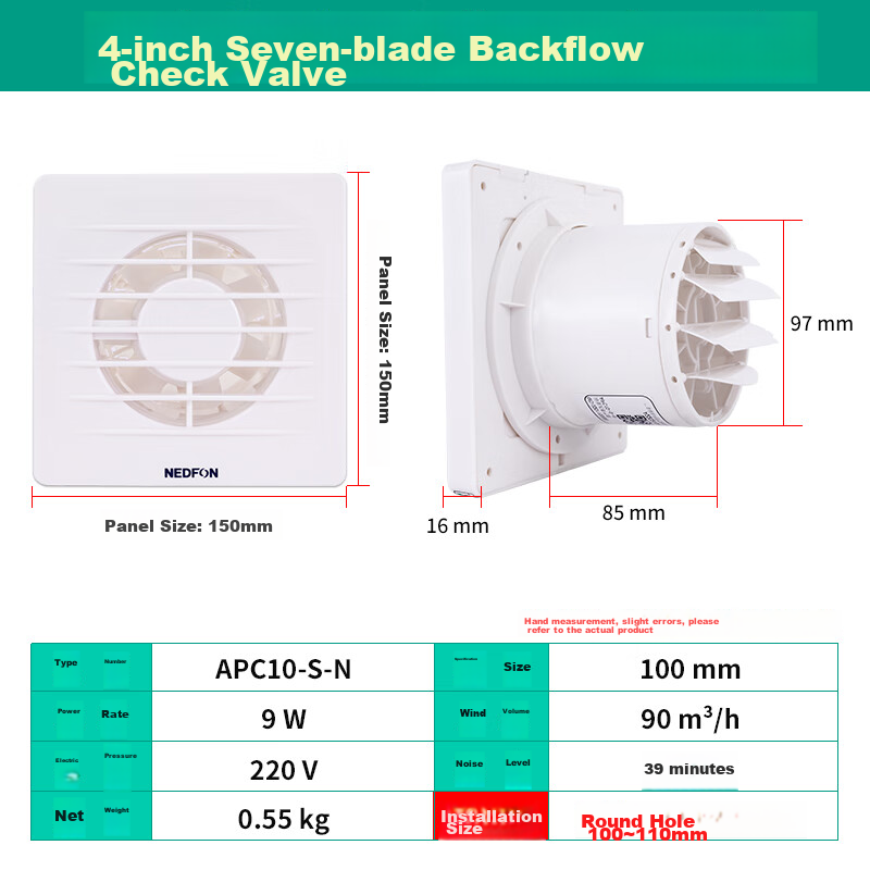 Nedfon APC15-2S Wall-Mounted Exhaust Fan, 6-Inch Round Hole Ventilator, Bathroom Air Exchanger, Window And Wall Kitchen Exhaust Fa 2