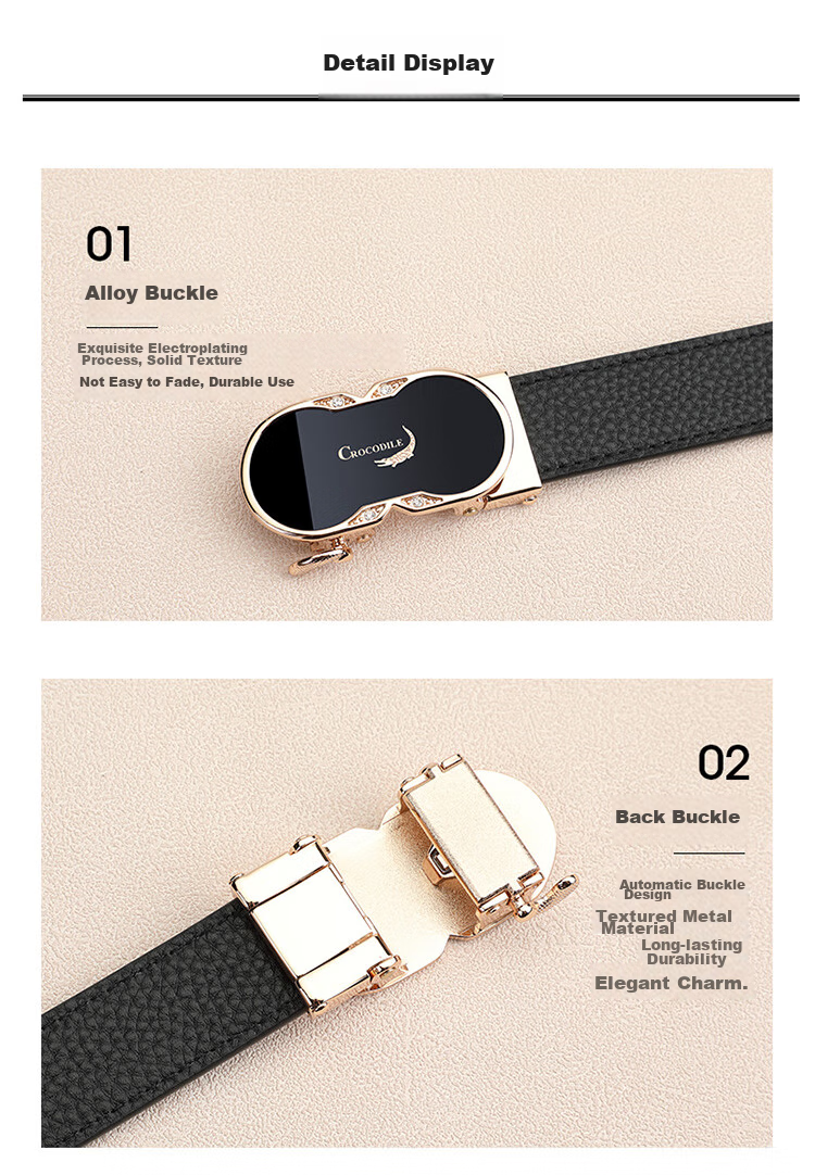 CROCODILE Top-Grain Leather Women's Belt with Automatic Buckle, Fashionable Business Style Waistband for Men's Trousers, Birthday Gift for Women 3609 16