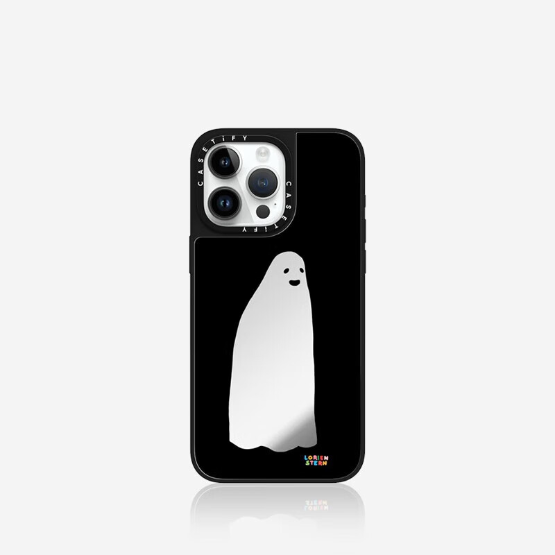 Чехол для телефона CASETIFY Little Ghost Mirror, противоударный, MagSafe, для iPhone 15 Pro Max, серебристое зеркало, черная рамка