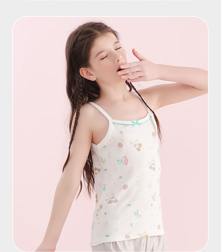 LangSha Children's Tank Tops, Girls' Summer Thin Cotton Undershirts, Camisoles for Young Girls, 2-Piece Set, Strawberry Girl Design, Size 110 12