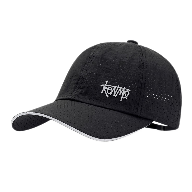 KENMO Spring And Summer Quick-Dry Lightweight Baseball Cap for Night Cycling with Reflective Strips, Black, One Size Fits All