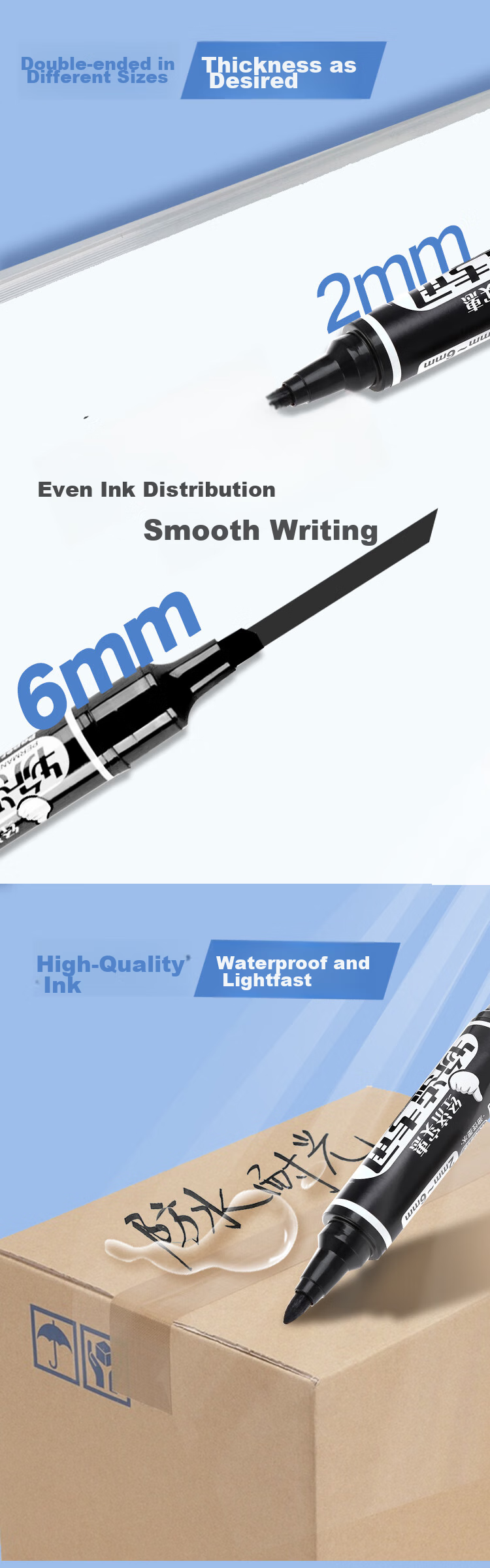 Genvana Dual-Tip Permanent Marker Pen, Signature Pen, Marker Pen, Logistics Black Large-Tip Pen (Pack of 10) K-0918 2