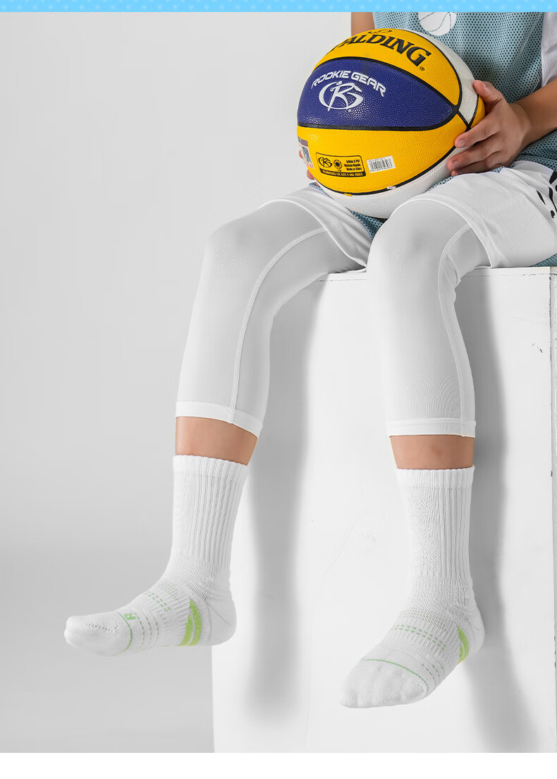 SPALDING Beam Pro Kids Basketball Socks Men's Youth Long Tube Professional Towel Bottom High Top Sports Socks Beige Blue Size S 20