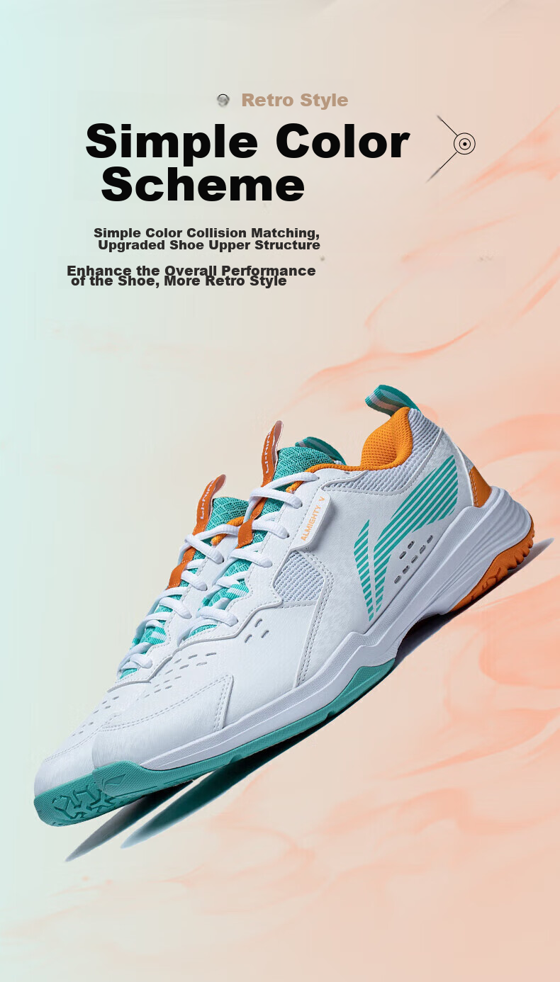 Li-Ning Badminton Shoes All-Round King V Unisex Shock-Absorbing Training Shoes Standard White AYTT001-5 White Size 44 4