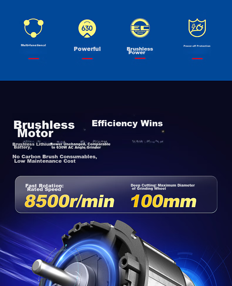 Dongcheng 20V Brushless Cordless Angle Grinder WSM03-100S, Lithium Battery Multi-Function Cutting Machine, Hand Grinder, Polisher 2
