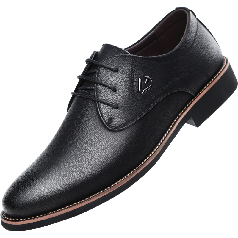 BEIOUTU Men's Leather Shoes, Formal Business Fashion Low-Top Lace-Up British Trendy Men's Shoes, 8119 Black, Size 44