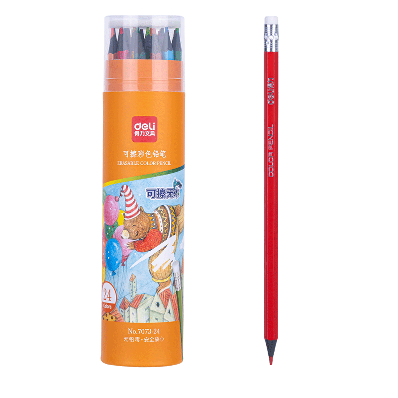 Deli [Back to School Stationery] 24-Color Hexagonal Barrel Erasable Colored Pencils, Oil-Based Student Drawing Coloring Pencils Art Set for Girls Children Back to School