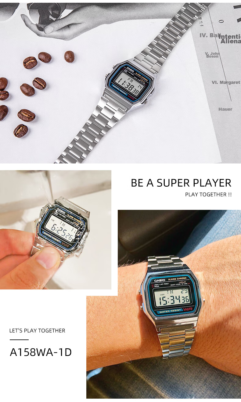 CASIO Men's Watch, Small Gold Watch, Small Square Couple Sports Student Electronic Watch for Men And Women, Gift A159W-N1D 9