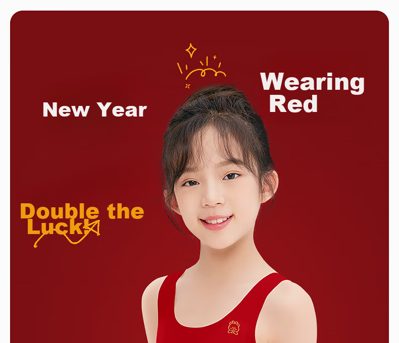 Meiya Ting 2-Piece Set, New Year Girls' School Uniform, Puberty Zodiac Sheep Year Red Vest Underwear, Children And Teenage Bra, Size L 1