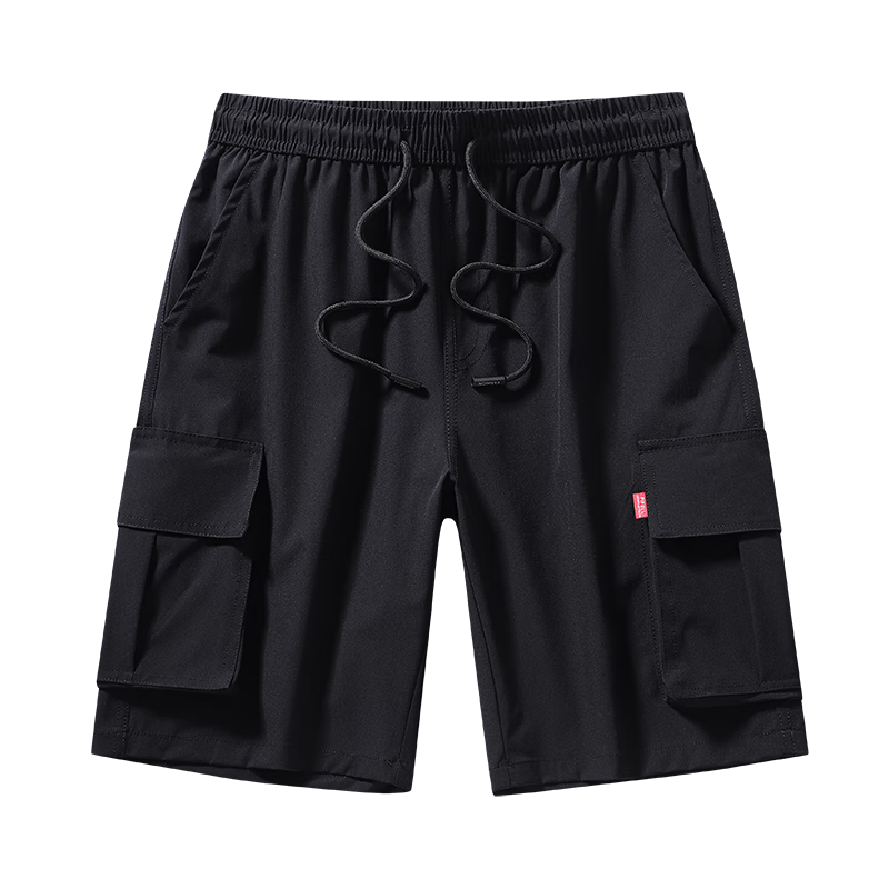 Dingfengbaoluo Ice Silk Shorts for Men, Summer Loose Quick-Dry Simple Versatile Casual Style Sports Knee-Length Pants 2525 Black L
