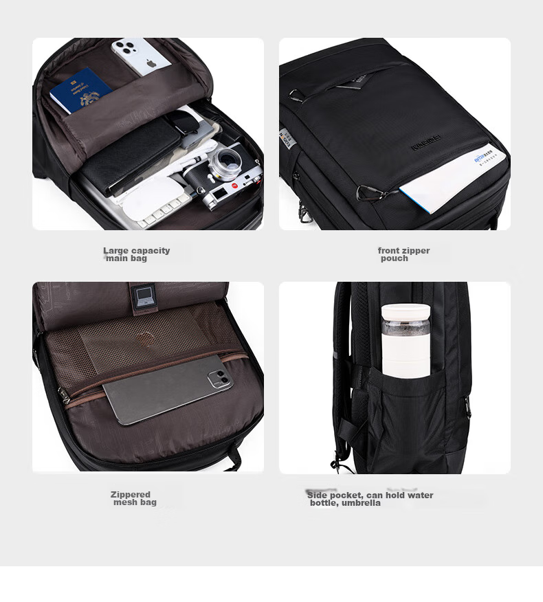 Edison Men's Backpack Business Commute Laptop Bag Large Capacity Water-Resistant Backpack E011-1 Black 8
