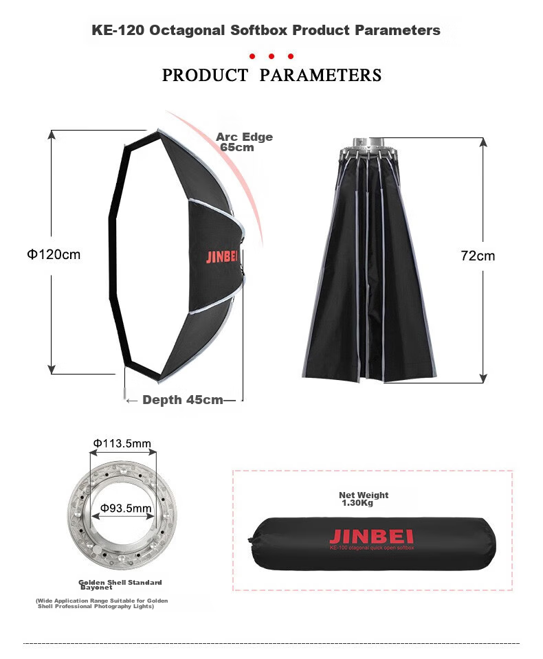 JINBEI JINBEI KE100 Quick-Install Octagonal Softbox, Portable Easy-To Studio Equipment, Light Modding Accessory, KE-100 Quick-Install Octagonal [Single Softbox] 4