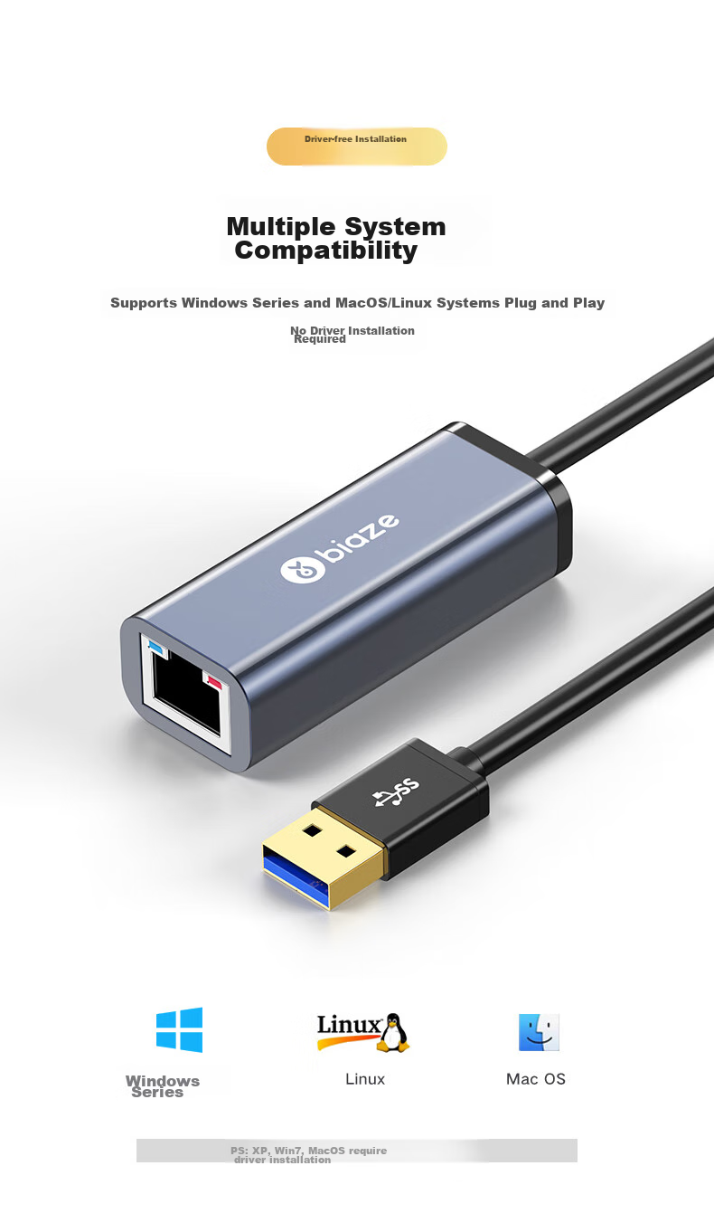 BIAZE USB3.0 Gigabit Wired Network Card to RJ45 Ethernet Adapter, Driver-Free Converter, Compatible with Laptops And Nintendo Switch, External Network Port Expansion Adapter 14