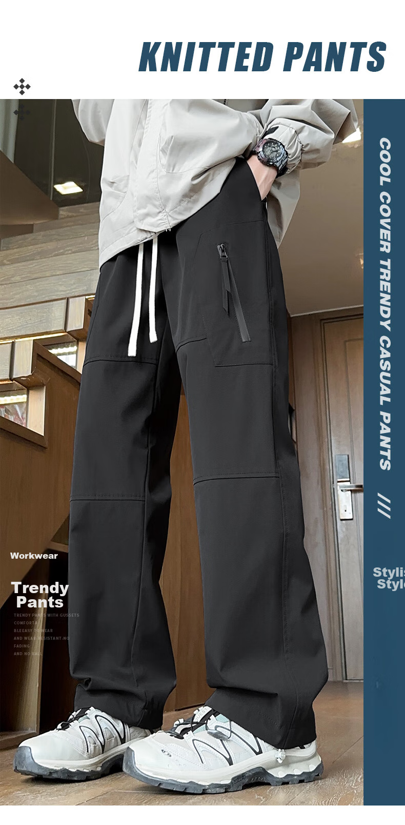 Dingfengbaoluo Casual Cargo Pants for Men, Spring And Summer Paratrooper Functional Trousers, American-Style Solid Color Outdoor Pants, 2418 Gray, Size M 1