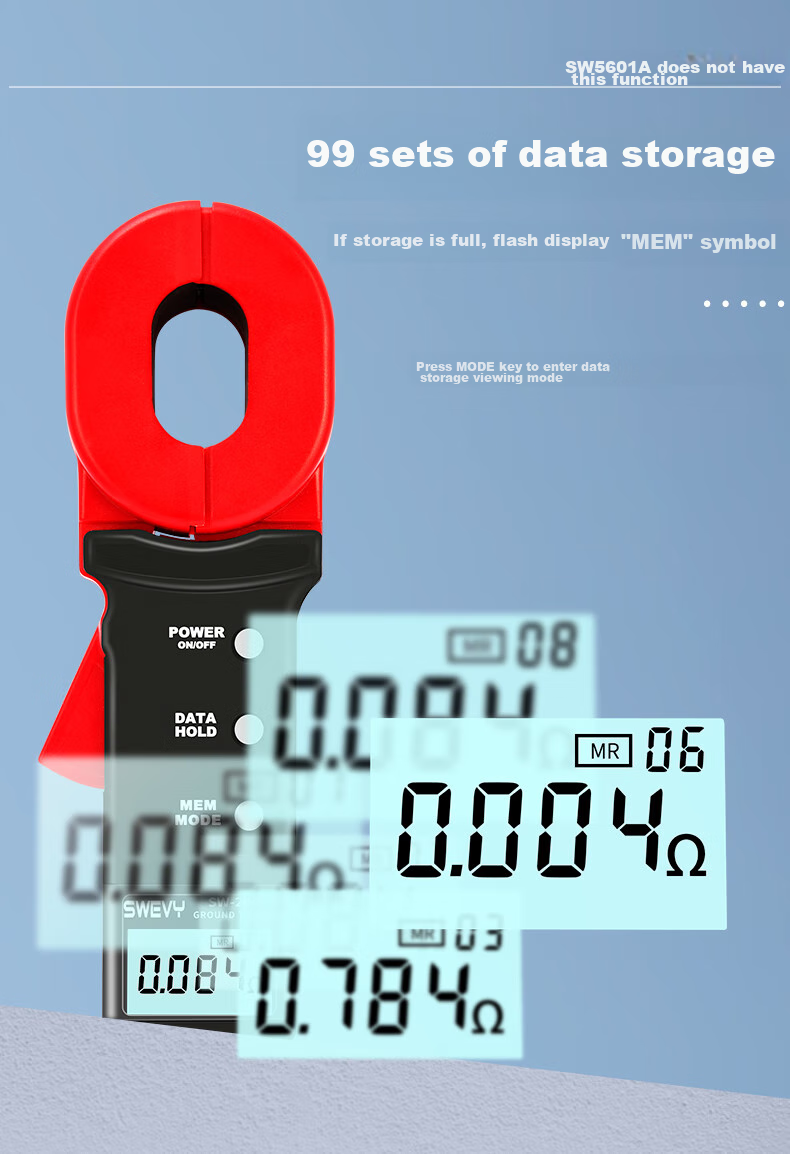 Suwei Lightning Protection Grounding Resistance Tester, Earth Resistance Meter, Digital Electronic Megohmmeter, Resistance Detector SW5601A 7