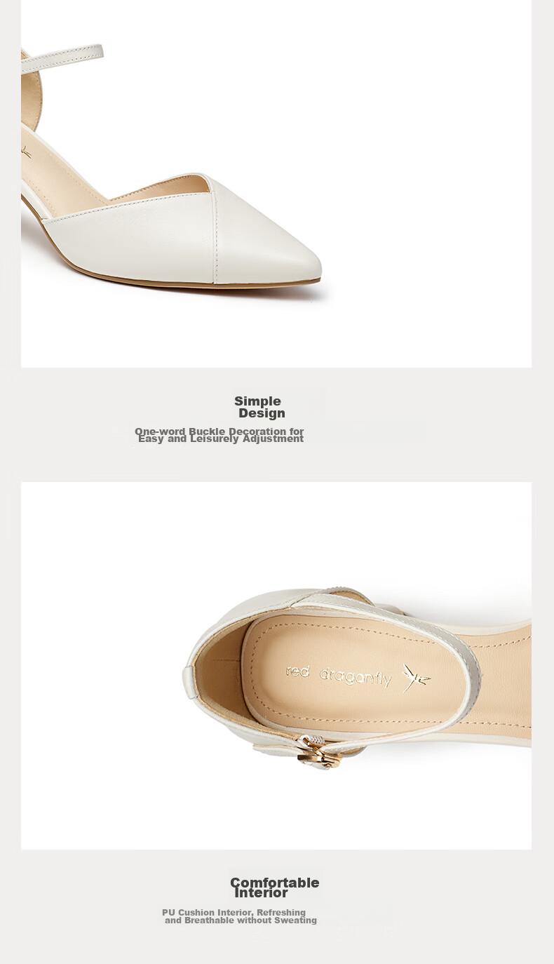 RED DRAGONFLY Pointed High Heels, Shallow Mouth Single-Strap Slingback Women's Shoes, Comfortable Pumps WFV23241 Beige 39 5