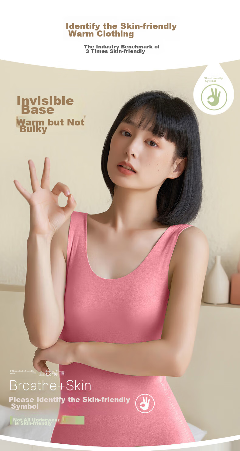 FitonTon 2-Pack AB-Side Thermal Vest for Women, Brushed Fleece Seamless Camisole Undershirt Base Layer Sleeveless Slim-Fit Top Size L 2