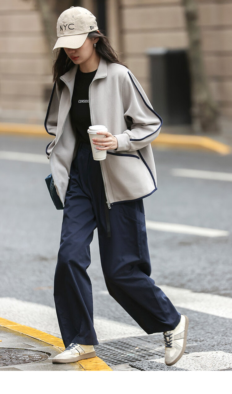 Dme [Stand-Up Collar Contrasting Trim Sweatshirt], Spring And Autumn Design, Stylish, Slimming, Long-Sleeve Casual Jacket for Wome 18
