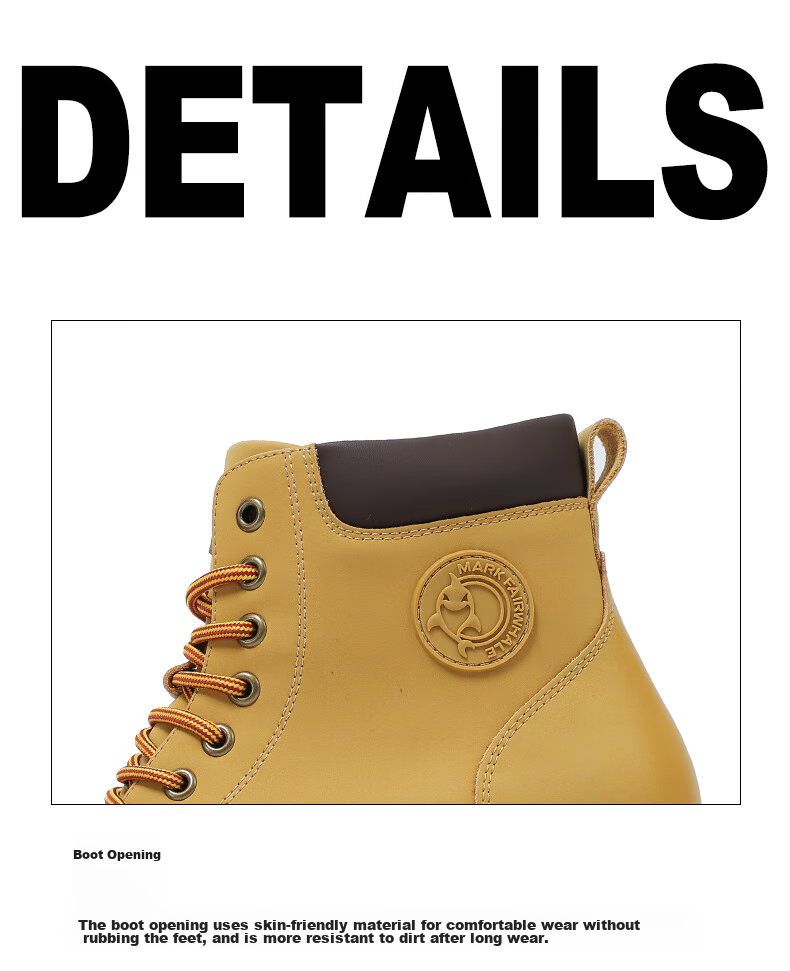 MARK FAIRWHALE Men's New Martin Boots, All-Season Style, Cotton Shoes, Thickened Heightening Work Boots, Motorcycle Men's Shoes, Ginger Yellow, Size 43 15