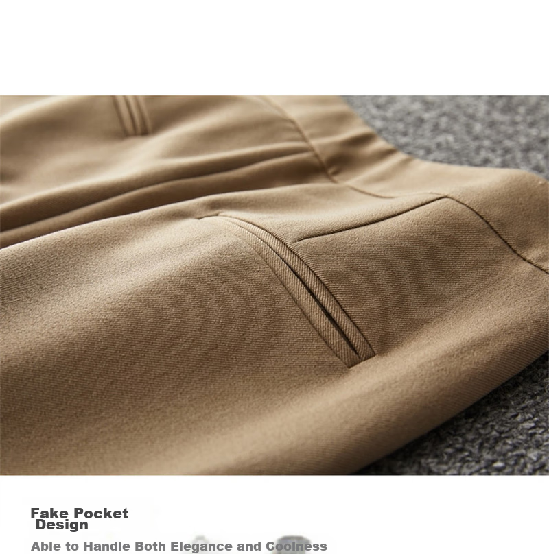 Dme Cropped Pants for Spring And Autumn, New Straight-Leg Suit Pants with Fake Pockets, Casual Trousers for Women, Khaki, S 24