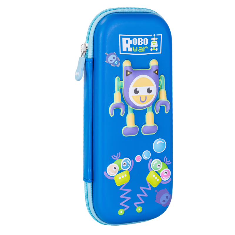 Deli Elementary School Pencil Case, EVA Large Capacity Stationery Box, Robot Cartoon Series, Crush-Resistant And Drop-Proof, Lightweight Waterproof Pencil Case, Deep Blue Color, Back-To Stationery Gift
