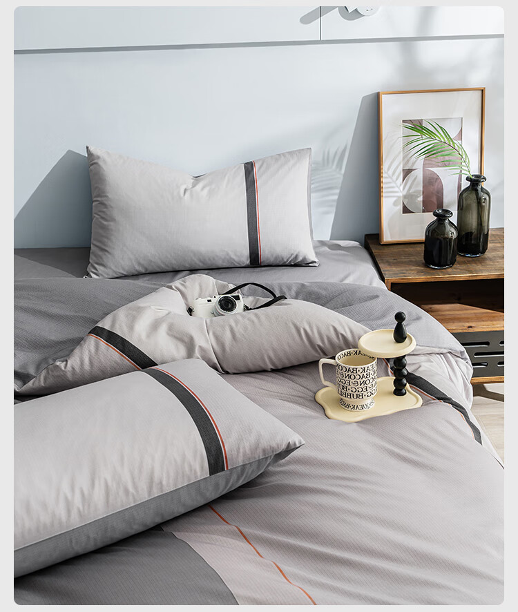 JD Original 100% Pure Cotton Four-Piece Bedding Set, All-Cotton Bedsheet And Duvet Cover, Antibacterial Bedding Set, 220*240cm, for 1.8/2 Meter Beds, Philadelphia Silhouette Patter 9