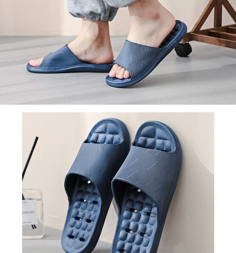 Huameijianbu Couple's Home Slippers, Bathroom Indoor Leak-Proof Quick-Drying Thick Sole Non-Slip Sandals HM3333 Light Blue Size 36-37 7