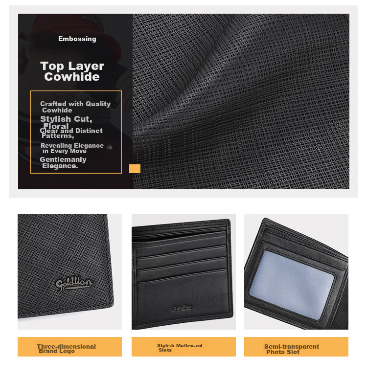 Goldlion Men's Wallet, Short Style, Large Capacity, Leather Billfold, Gift Box, Birthday Present 3