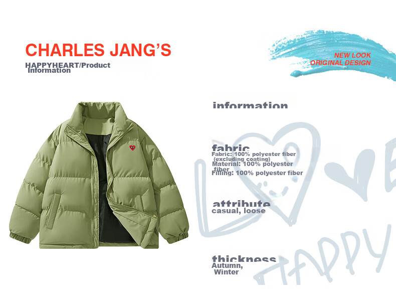 Chaersitaoxin [Wang Churan's Choice] Unisex Couple Matching Winter Thick Cotton Jacket Puffer Coat, Black, Size L 5