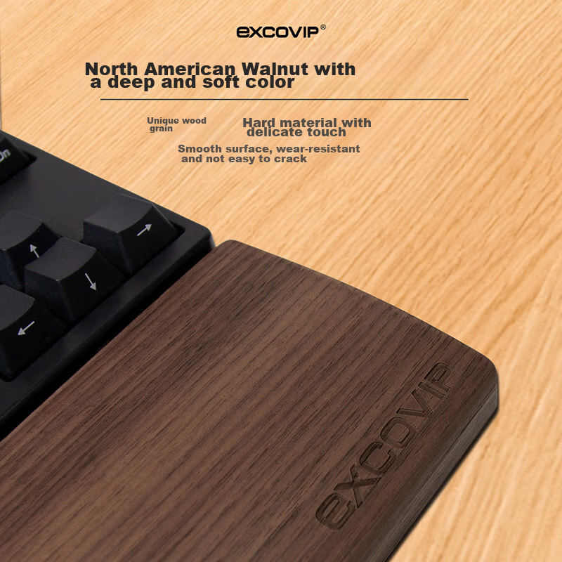 EXCO Walnut Wood 87-Key Solid Wood Keyboard Tray Mechanical Keyboard Handrest Computer Palm Rest Mouse Pad Wrist Support Gaming Wooden Wrist Rest 84-Key Large Size 9543 6