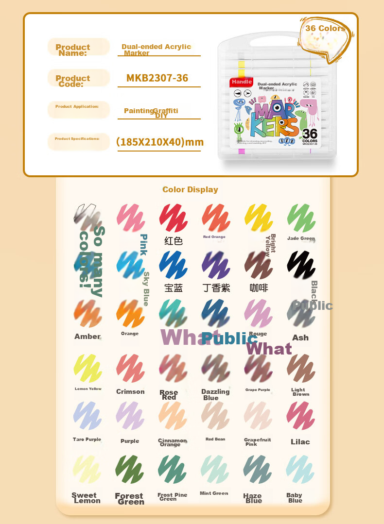 GRASP Acrylic Markers, 48 Colors, Dual-Tip (Soft And Hard), Stackable, Watercolor Pens, Large Capacity, Skin-Friendly, Washable, Children's Drawing Tools, Gift for Boys And Girls 14