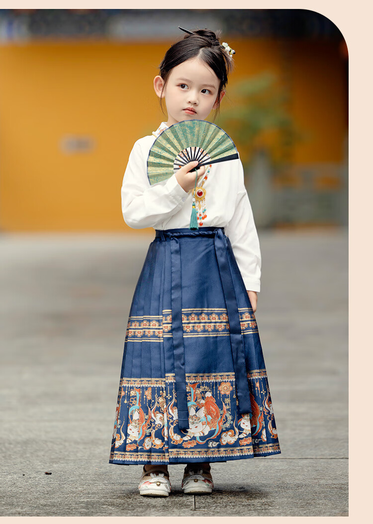 Menghu Nihang Mid-Autumn Festival Hanfu Girls' Spring And Autumn Chinese Style Children's Ming Dynasty Horse-Face Skirt Parent-Child Set, Red Skirt, Size 120 28