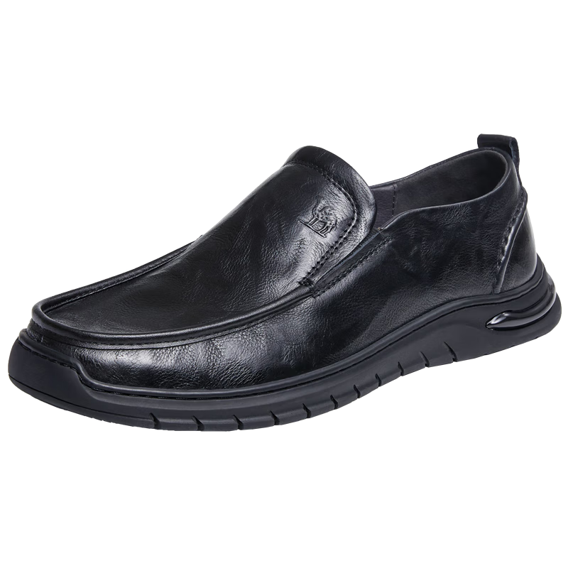CAMEL Leather Soft-Soled Shock-Absorbing Loafers, Commuter Business Casual Leather Shoes for Men, G13S201066, Black, Size 40