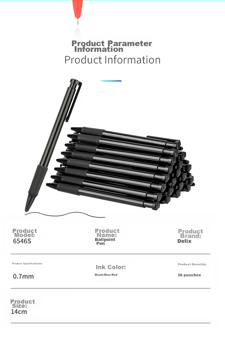 Deli 0.7mm English-Specific Low Viscosity Ballpoint Pen, Mini Medium Oil Pen, 36 Pieces/box, DL-6546S Black 11