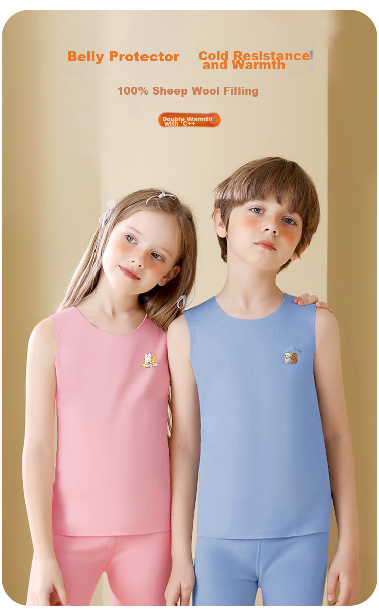 LangSha Children's Wool Thermal Vest for Girls, New Autumn And Winter 2026 Product, Fleece-Lined Thickened 7A Antibacterial Belly Protection Base Layer Baby Vest 2