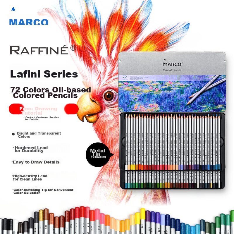 MARCO [Super Popular] MARCO (MARCO) 72-Color Oil-Based Colored Pencil Drawing Set, Art Professional Design Tools, Hand-Drawing Children's Gift for Back to School