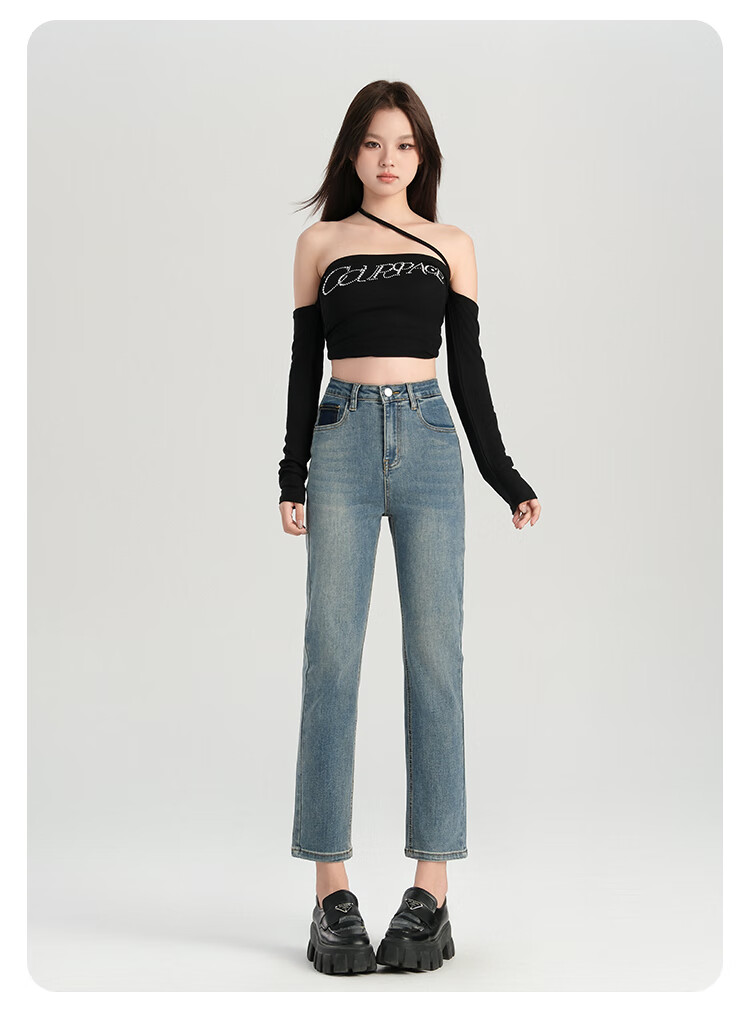 Pierre Cardin Jeans for Women, Autumn Elastic Comfortable High-Waist Fleece-Lined Warm Skinny Pants, Blue-Gray, Size 29 38