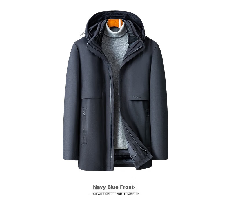 SHANSHAN Detachable Inner Lining Three-In down Jacket for Men, Goose Down Mid-Length Thick Warm Dad Coat Outerwear Men's 2XL 32