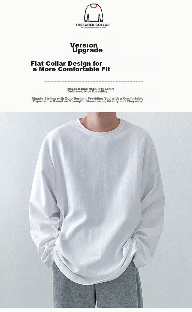 Nanjiren 100% Cotton Long Sleeve T-Shirt Women Simple White Premium Feel Top Versatile Layering Outerwear Long Sleeve 3XL 6