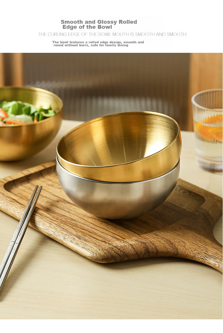 Quanshi Korean Stainless Steel Cold Noodle Bowl, 20cm Large Soup Bowl, Ramen Bowl, Korean Bibimbap Serving Bowl, Salad Bowl, Gold Color 6