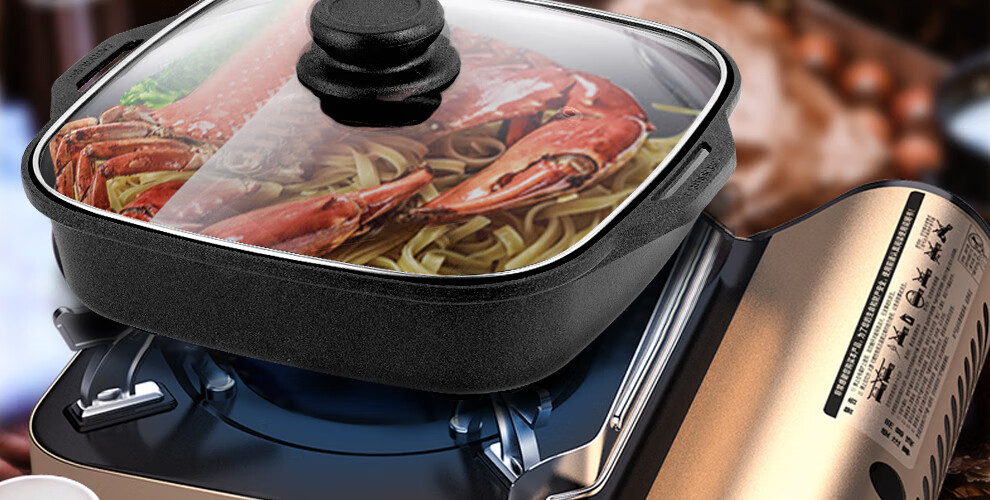 Jauto MG-270C Multifunctional Portable Non-Stick 27cm Covered Soup and Grill Pan for Cassette Stove Outdoor Use 11