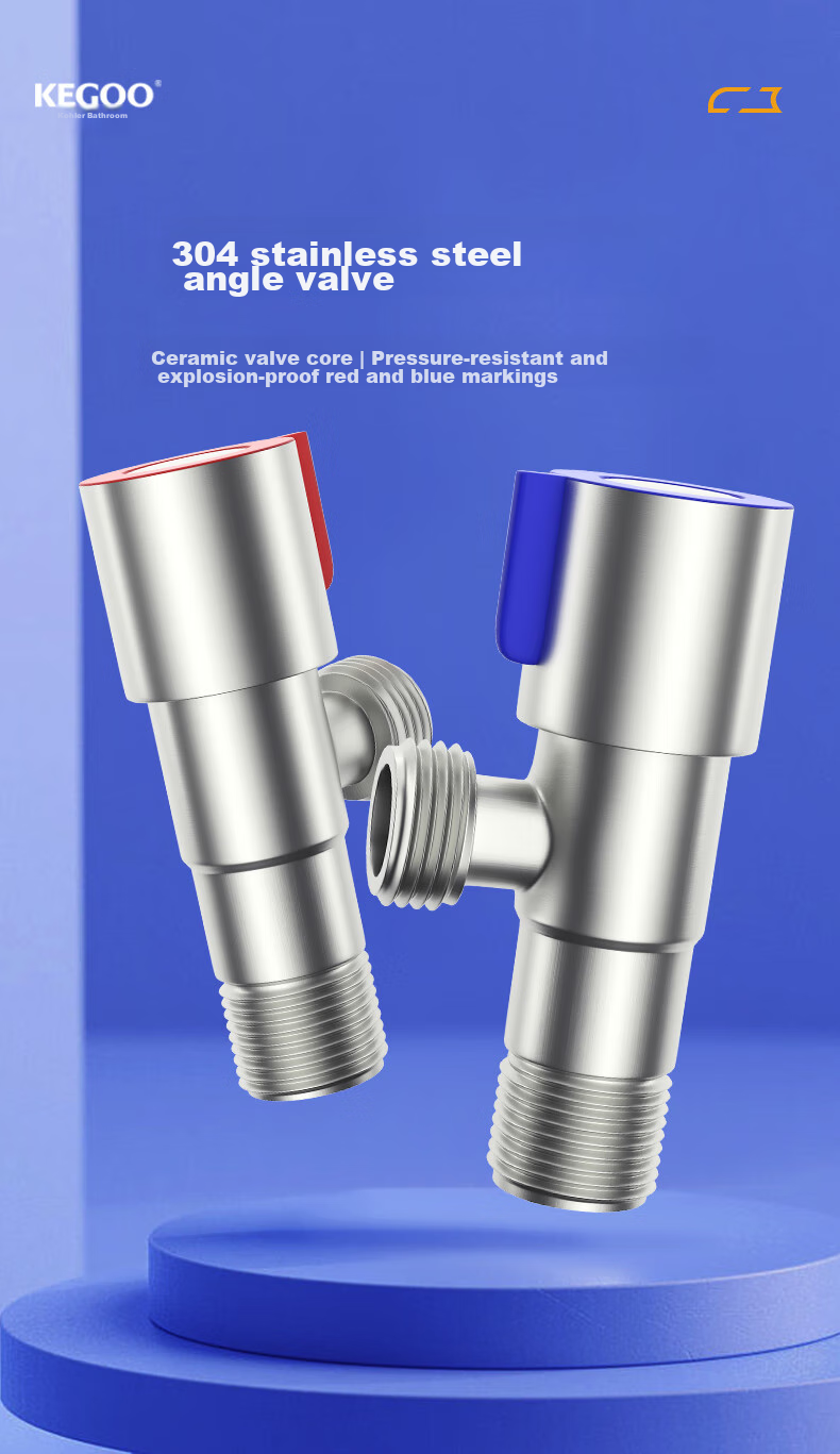 KEGOO K06641 Angle Valve, 304 Stainless Steel Triangular Valve, Cold And Hot Water Compatible Angle Valve, 1/2 Inch 3