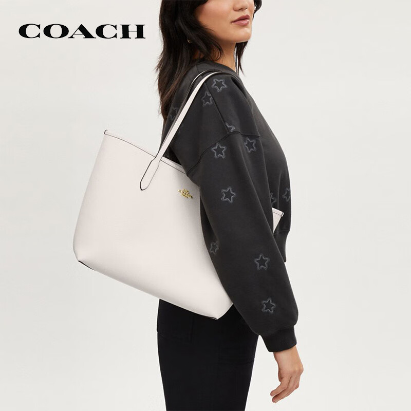 COACH [Brand Direct Supply] Women's Large Shoulder Tote Bag, White Leather CR111IMCHK, New Year Gift