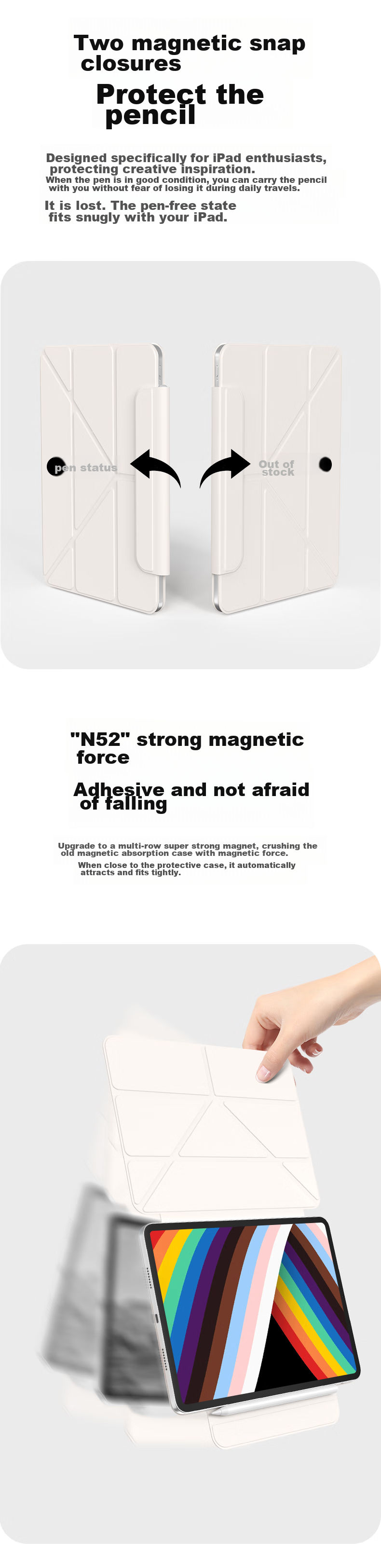 RBP Compatible with 2026 New IPad Air 8 Case, M4 Chip, 11-Inch Air 7 5 64 Tablet Protective Cover, 3Y Foldable Strong Magnetic Double-Sided Clip Horizontal And Vertical Support with Buckle - Gray 3