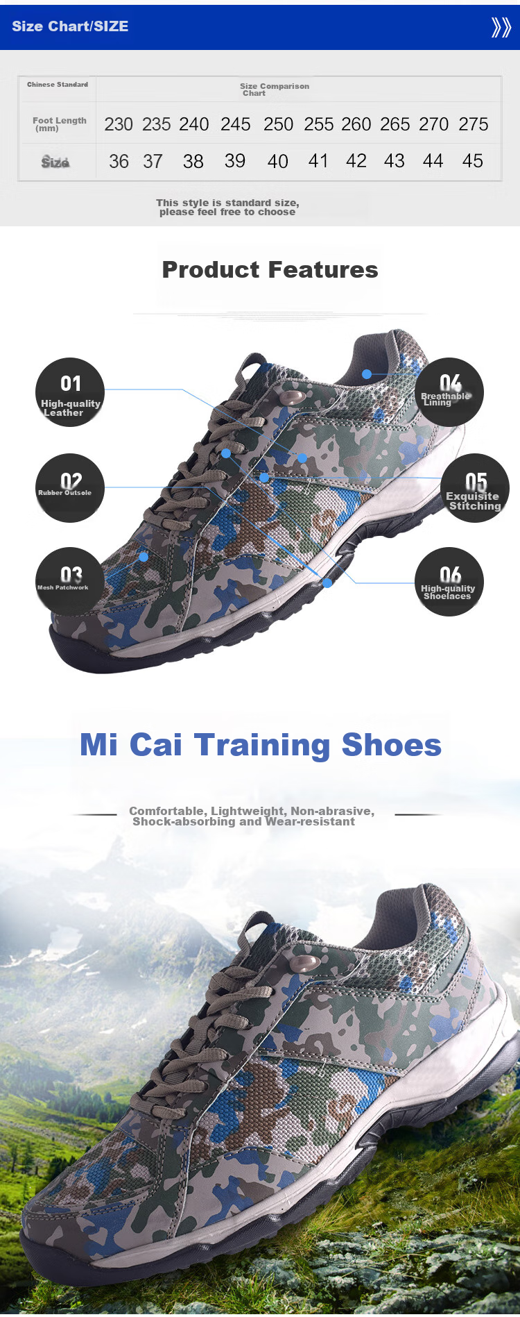 Andatong Camouflage Shoes, Training Shoes, Ultra-Light Rubber Shoes, Men's Running Shoes, Outdoor Sports Breathable Non-Slip Wear-Resistant Shock-Absorbing Shoes, Upgraded Canvas Style, Size 42 1