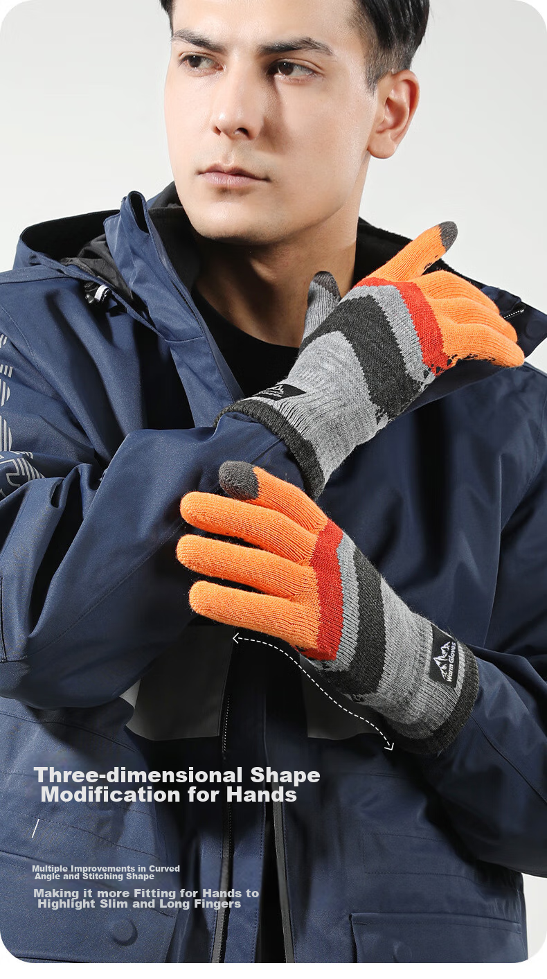 Yaphtes Winter Gloves, Warm Outdoor Bicycle Knitted Gloves, Cold-Resistant Full-Finger Wool Gloves for Men And Women, Maple Yellow 3