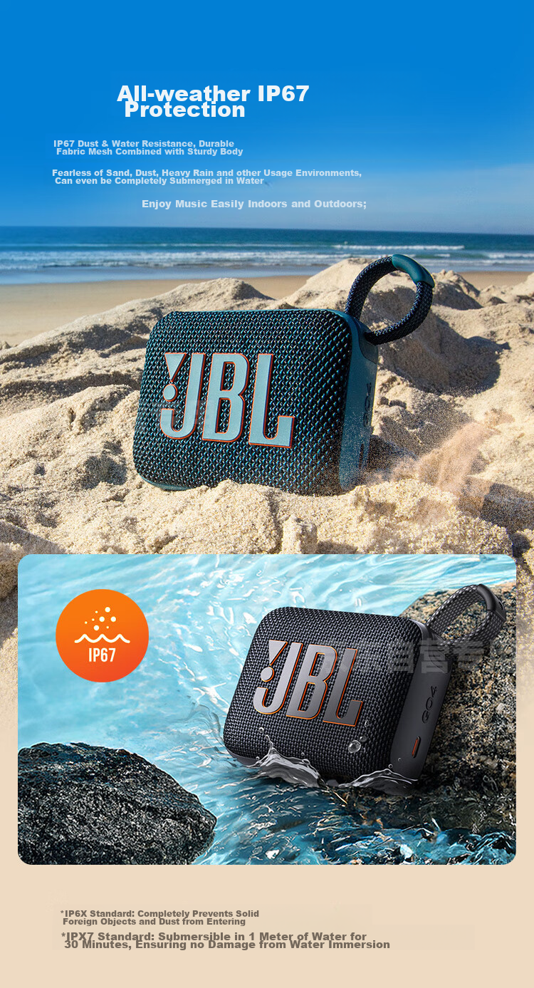 JBL GO4 Music Gold Brick Fourth Generation, Bluetooth Speaker, Outdoor Portable Speaker, Mobile And Computer Speaker, Subwoofer, Cycling And Running, Gift Recommendation, Jazz Blue 7