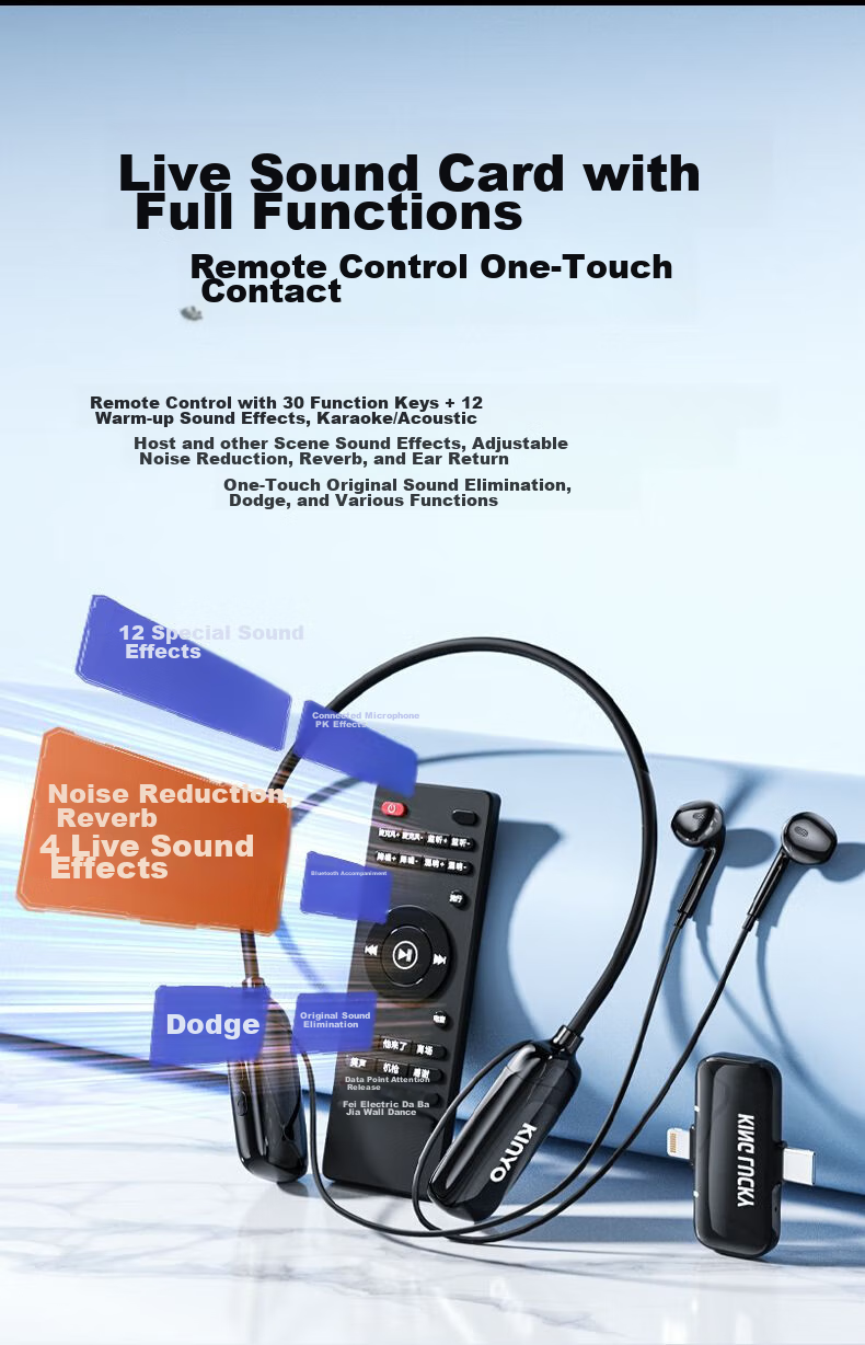 KINYO Wireless Live Sound Card Headset All-in-One Microphone 3-in-1 Bluetooth Dual Speaker Noise-Cancelling Neckband Device E900 One-to-One 10