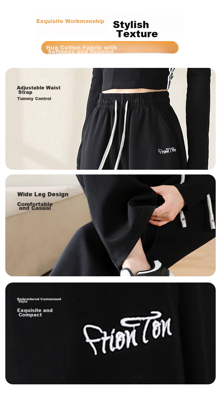FitonTon Women's Casual Pants, Spring And Summer Straight-Leg Sports Chenille Wide-Leg Trousers, Flowing Floor-Length Pants, High-Waisted Slimming Sweatpants 10